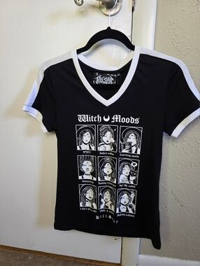 Killstar Witch Moods V‑Neck Tee - Black & White Size XS